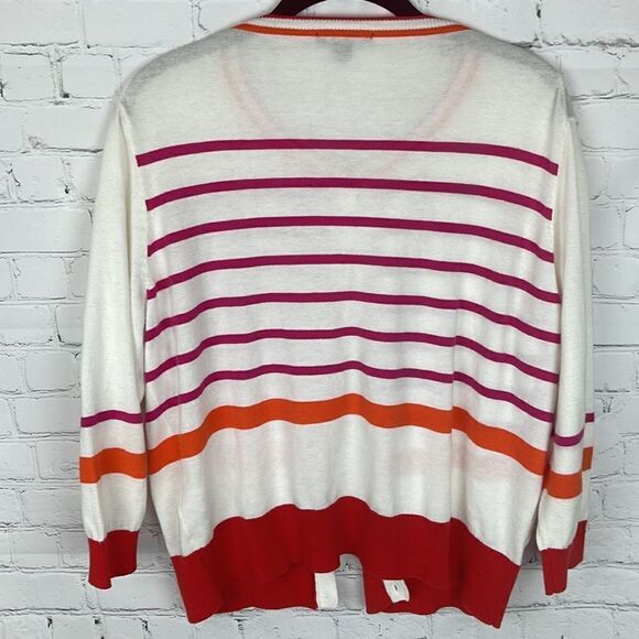 Tommy Hilfiger Button Up Striped Cardigan with Sequin Floral  Patch Size XXL - Picture 6 of 6